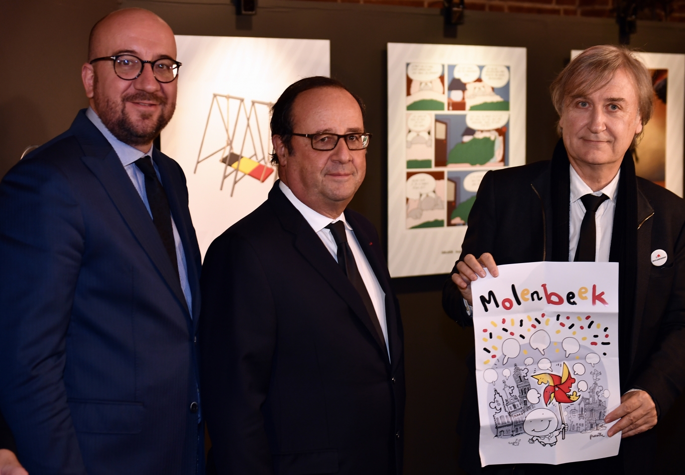 Karikaturisten-Ausstellung in Molenbeek mit François Hollande