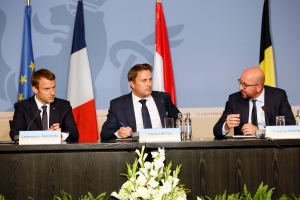 Arbeitstreffen zwischen dem luxemburgischen Ministerpräsidenten Xavier Bettel, dem Präsidenten der Republik Frankreich Emmanuel Macron und dem belgischen Premierminister Charles Michel