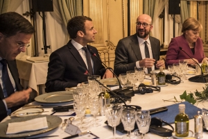 Mark Rutte, Emmanuel Macron, Charles Michel and Angela Merkel