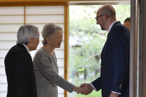Political and economic mission to Japan: meeting with the Emperor and Empress, visit to the Meiji Shrine monument/sanctuary and inauguration of the Magritte exhibition at the National Art Center in Tokyo